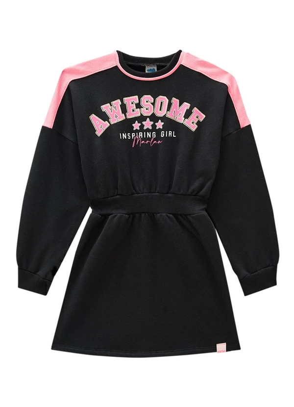 Marlan - Vestido Infantil em Moletom Felpado Preto