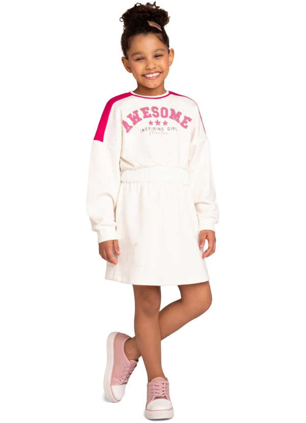 Marlan - Vestido Infantil em Moletom Felpado Bege