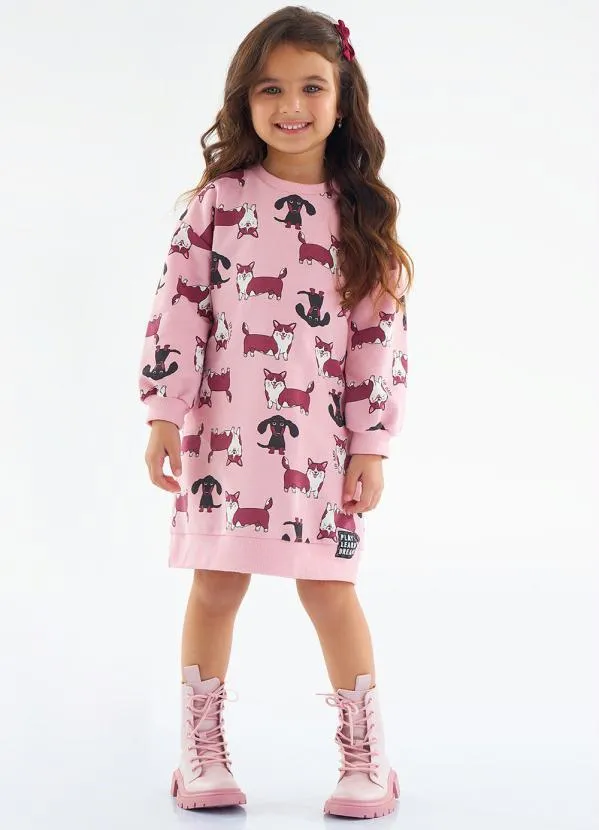 Up Baby - Vestido Infantil em Moletom Rosa