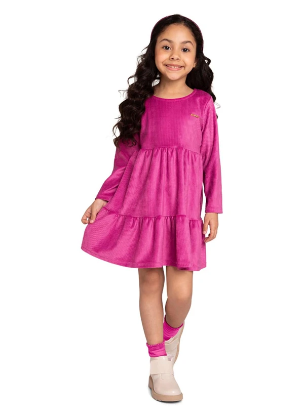 Marlan - Vestido Infantil em Plush Listrado Rosa
