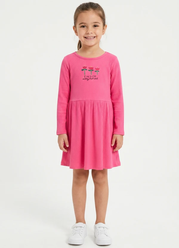 Guloseima - Vestido Infantil em Ribana Floral Rosa