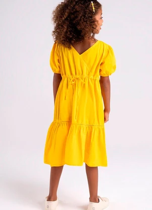Bugbee - Vestido Infantil em Tricoline Amarelo - BUGBEE