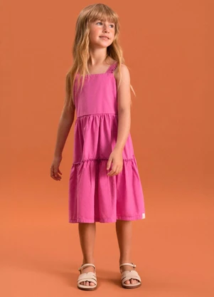 Bugbee - Vestido Infantil em Tricoline Bloom Rosa - BUGBEE
