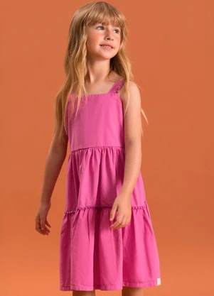 Bugbee - Vestido Infantil em Tricoline Bloom Rosa - BUGBEE