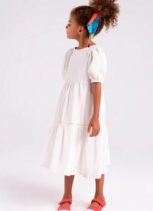 Bugbee - Vestido Infantil em Tricoline Branco - BUGBEE