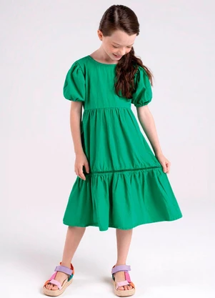 Bugbee - Vestido Infantil em Tricoline Verde - BUGBEE