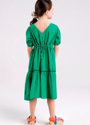Bugbee - Vestido Infantil em Tricoline Verde - BUGBEE
