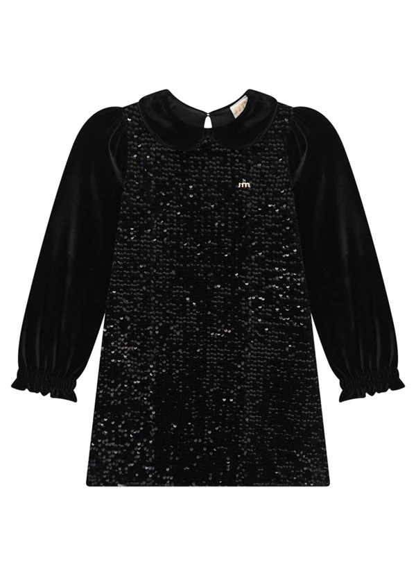 Milli e Nina - Vestido Infantil em Veludo Alemão e Paetê Preto 3