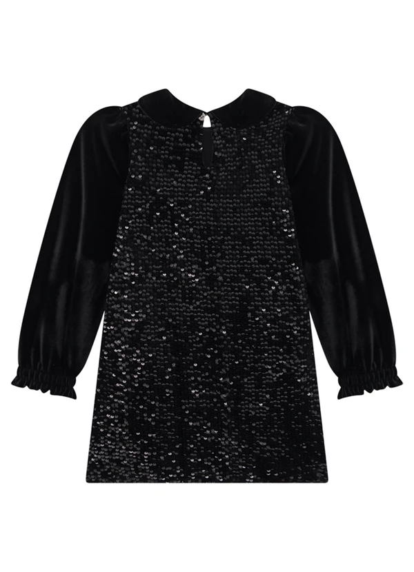 Milli e Nina - Vestido Infantil em Veludo Alemão e Paetê Preto 4