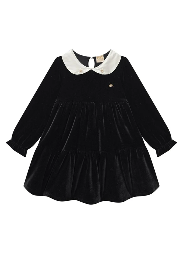 Milli e Nina - Vestido Infantil em Veludo Alemão Preto