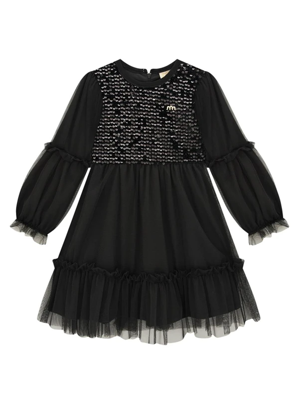 Milli e Nina - Vestido Infantil em Veludo e Tule Preto 2