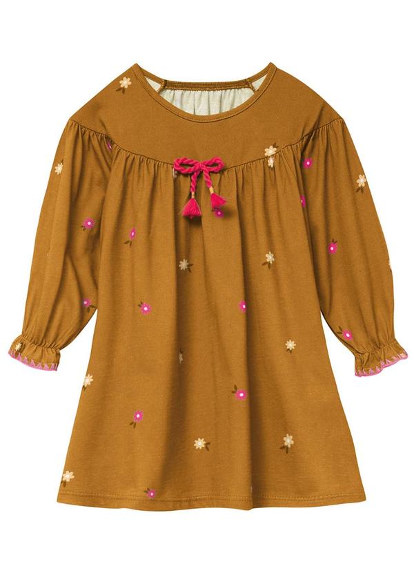 Nanai - Vestido Infantil Estampa de Flores Amarelo