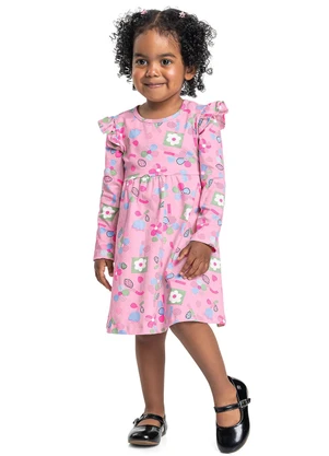 Bee Loop - Vestido Infantil Floral em Cotton Rosa - BEE LOOP