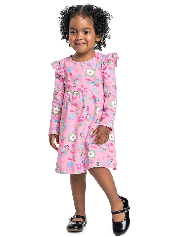 Bee Loop - Vestido Infantil Floral em Cotton Rosa 1
