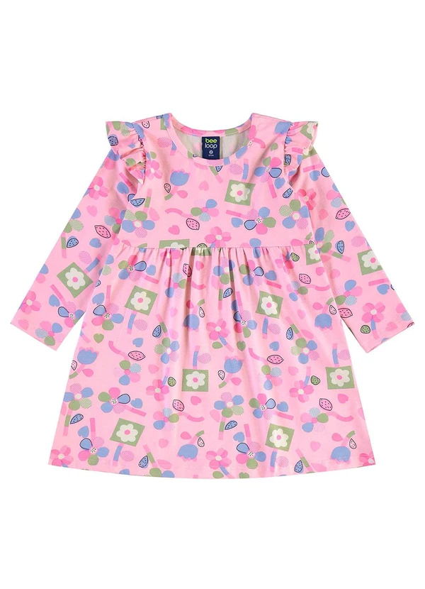 Bee Loop - Vestido Infantil Floral em Cotton Rosa 2