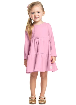 Bee Loop - Vestido Infantil Manga Longa Algodão Rosa - BEE LOOP