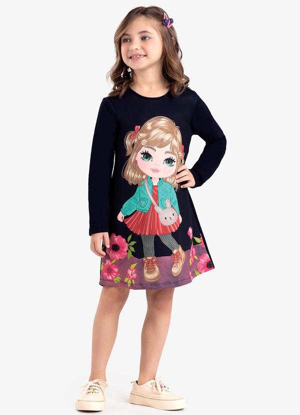 Vestido Infantil Manga Longa Azul - Rovi Kids