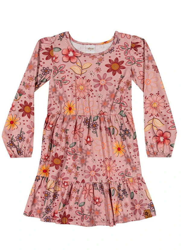 Elian - Vestido Infantil Manga Longa Babados Floral Rosa 3