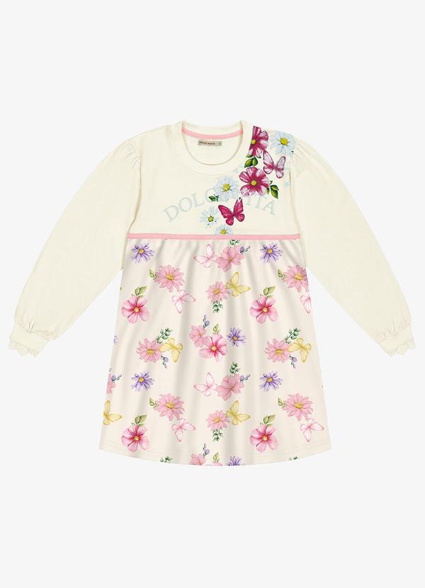 Trick Nick - Vestido Infantil Manga Longa Bege