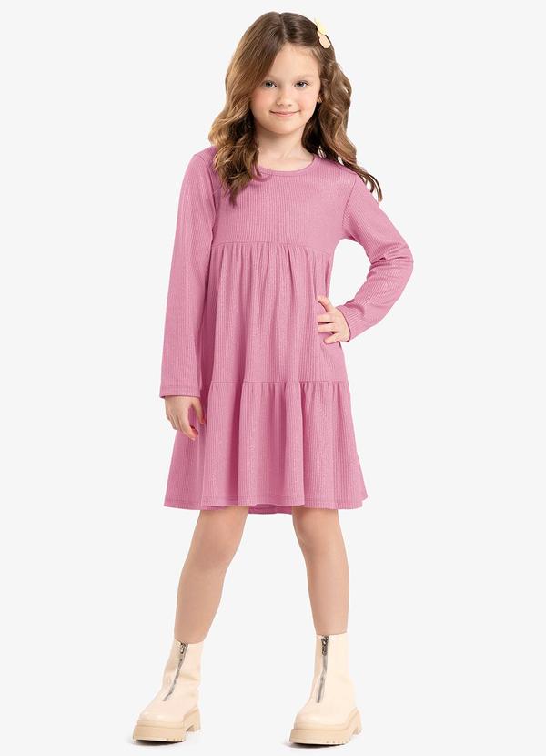 Rovi Kids - Vestido Infantil Manga Longa Canelado Rosa