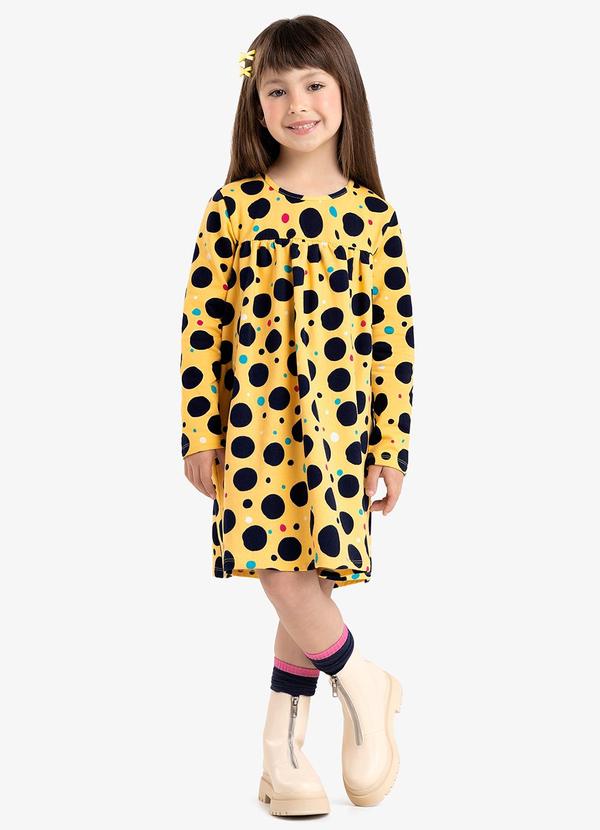Rovi Kids - Vestido Infantil Manga Longa de Bolinhas Amarelo