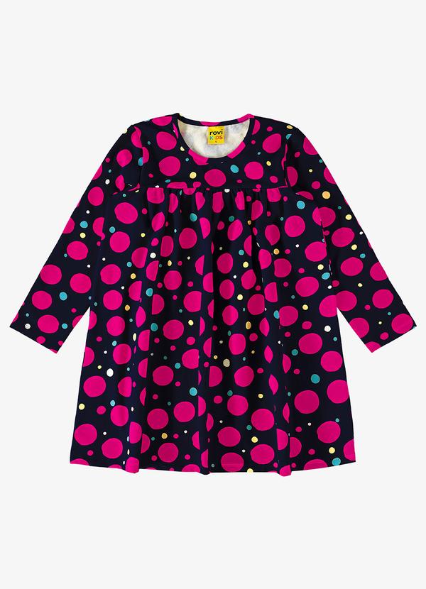 Rovi Kids - Vestido Infantil Manga Longa de Bolinhas Azul