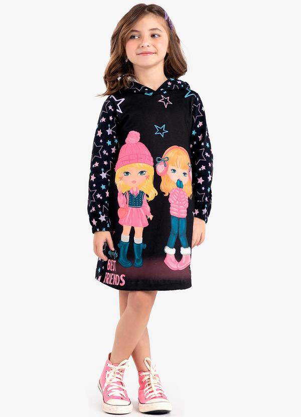 Rovi Kids - Vestido Infantil Manga Longa e Capuz Preto