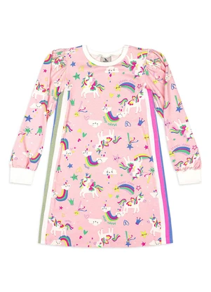 Quimby - Vestido Infantil Manga Longa Estampado Rosa - QUIMBY