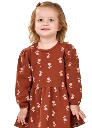 Elian Vestido Infantil Manga Longa Floral Marrom