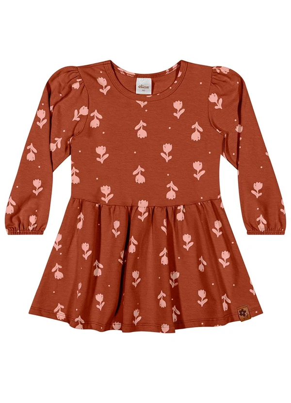 Elian - Vestido Infantil Manga Longa Floral Marrom 3
