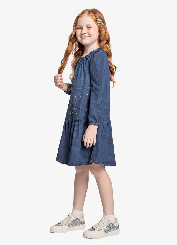 Trick Nick - Vestido Infantil Manga Longa Jeans Azul