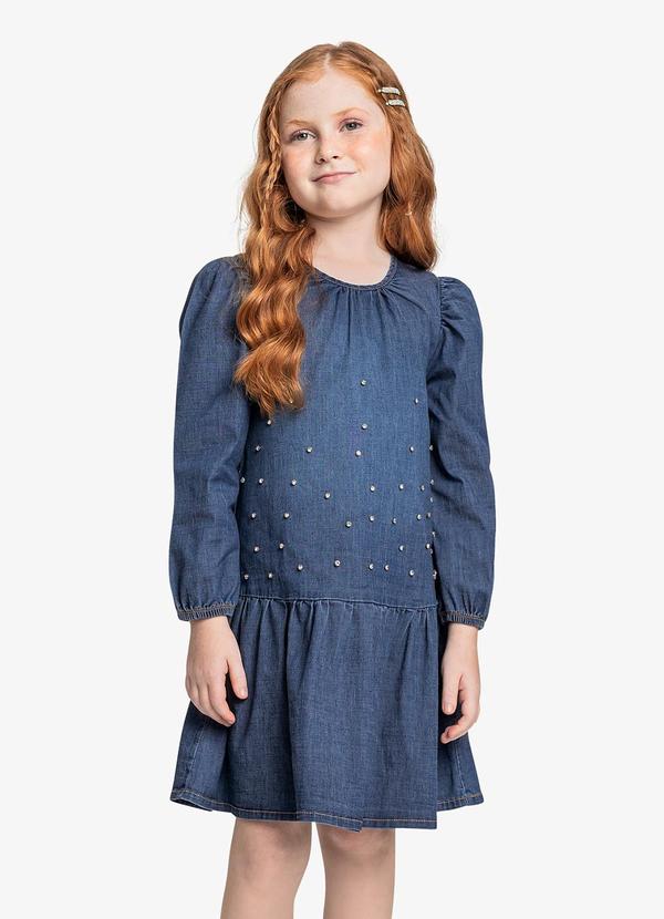 Trick Nick - Vestido Infantil Manga Longa Jeans Azul 2