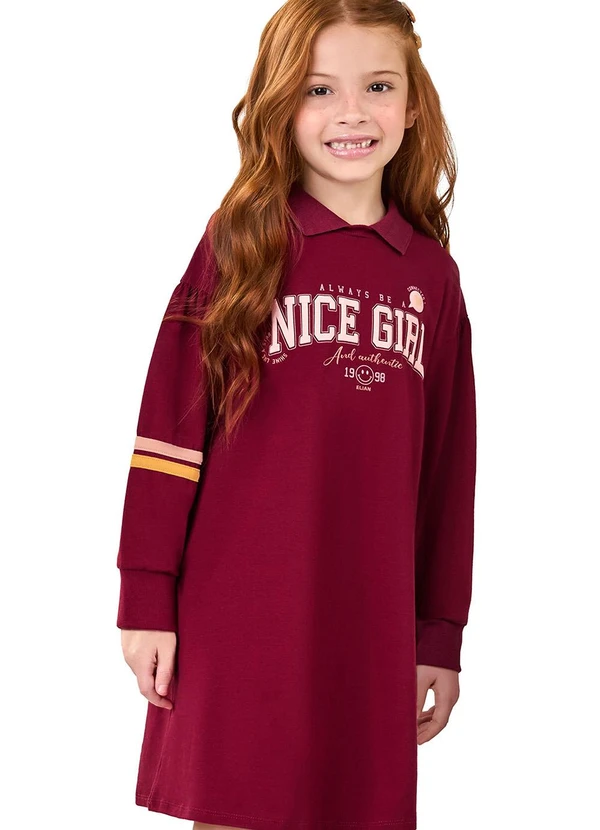 Elian - Vestido Infantil Manga Longa Moletom Vermelho