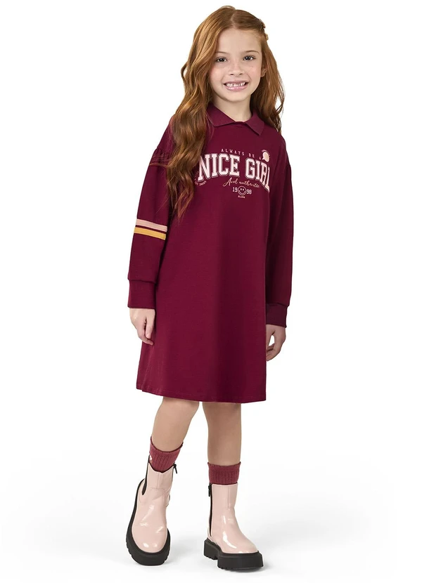 Elian - Vestido Infantil Manga Longa Moletom Vermelho 2