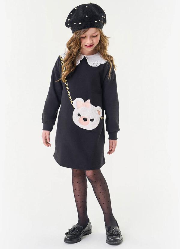 Trick Nick - Vestido Infantil Manga Longa Preto
