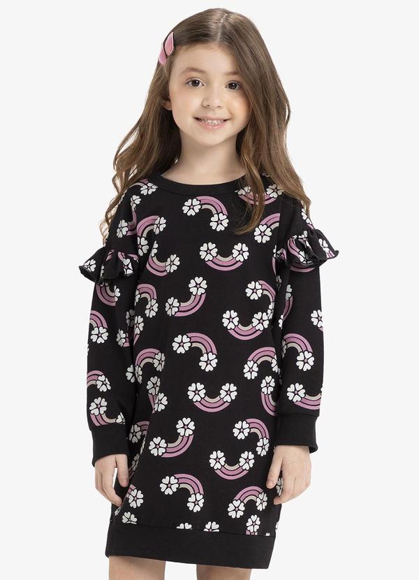 Rovi Kids - Vestido Infantil Manga Longa Preto