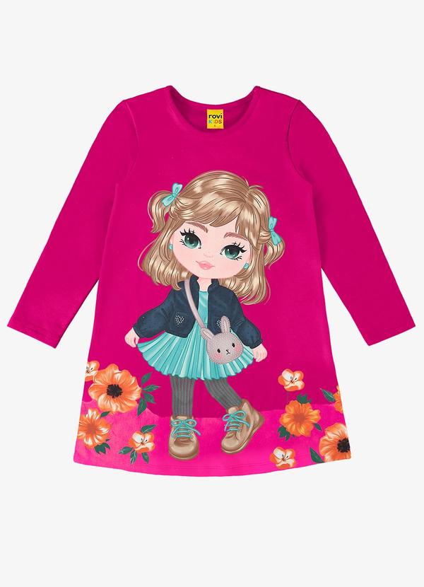 Rovi Kids - Vestido Infantil Manga Longa Rosa
