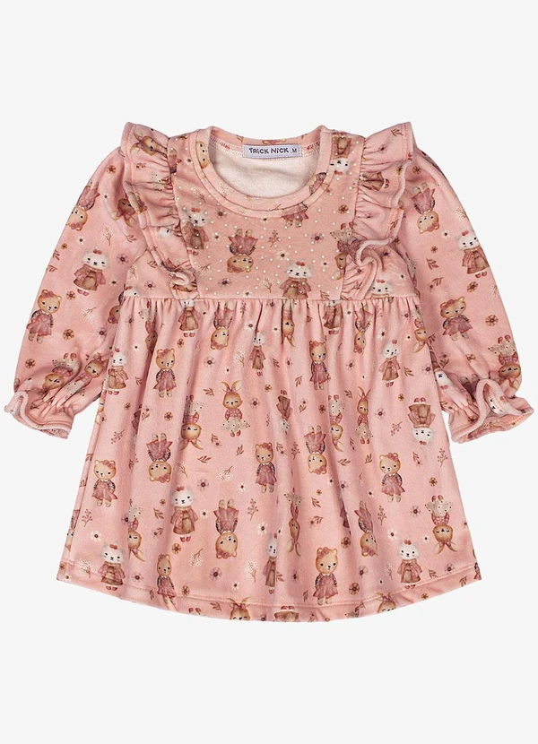 Trick Nick - Vestido Infantil Manga Longa Rosa