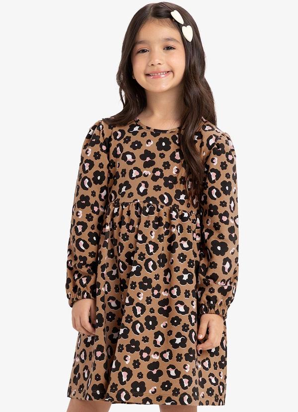 Rovi Kids - Vestido Infantil Manga Longa Marrom