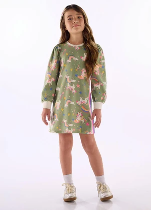 Quimby - Vestido Infantil Manga Longa Verde - QUIMBY