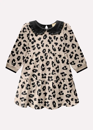 Milon - Vestido Infantil Menina Animal Print Bege - MILON