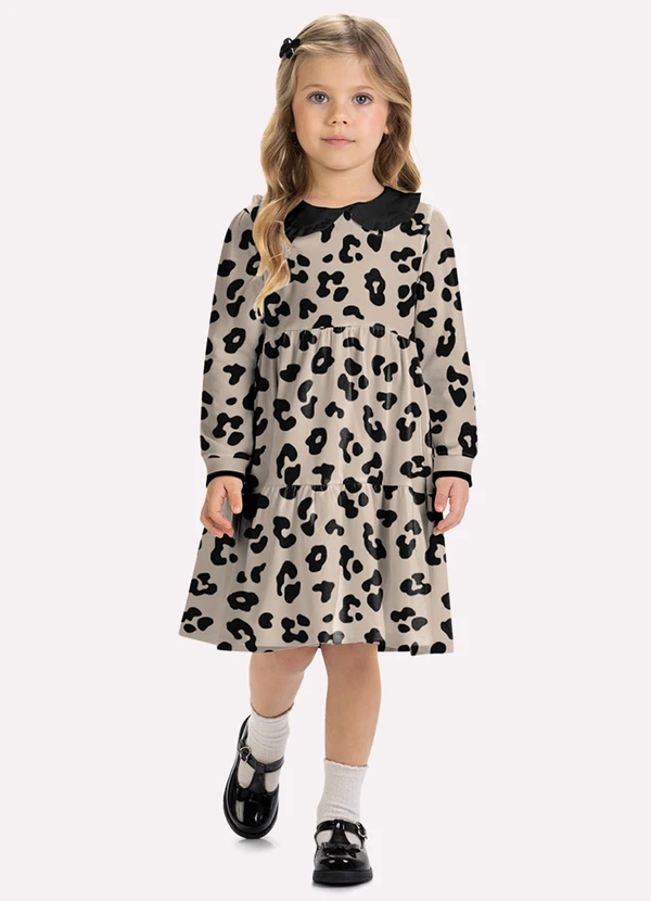 Milon - Vestido Infantil Menina Animal Print Bege