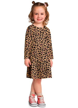 Kyly - Vestido Infantil Menina Animal Print Marrom - KYLY