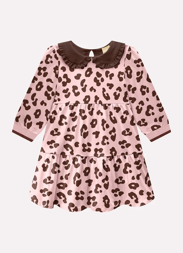 Milon - Vestido Infantil Menina Animal Print Rosa