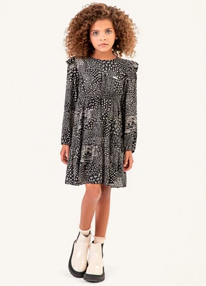 Colorittá - Vestido Infantil Menina Babados Preto - COLORITTÁ