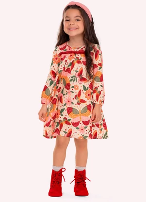 Nanai - Vestido Infantil Menina Borboletas Bege - NANAI