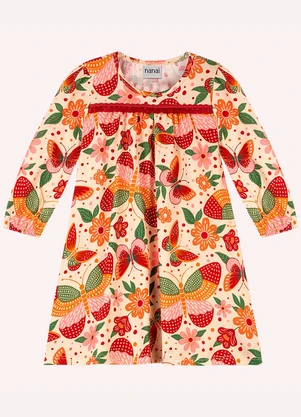 Nanai - Vestido Infantil Menina Borboletas Bege - NANAI