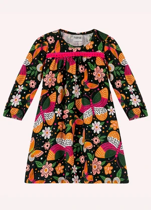 Nanai - Vestido Infantil Menina Borboletas Preto - NANAI