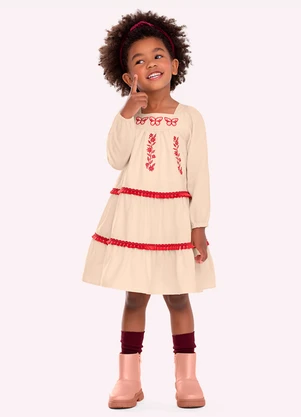 Nanai - Vestido Infantil Menina Bordado Bege - NANAI