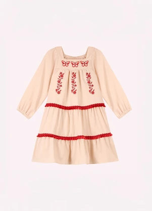 Nanai - Vestido Infantil Menina Bordado Bege - NANAI